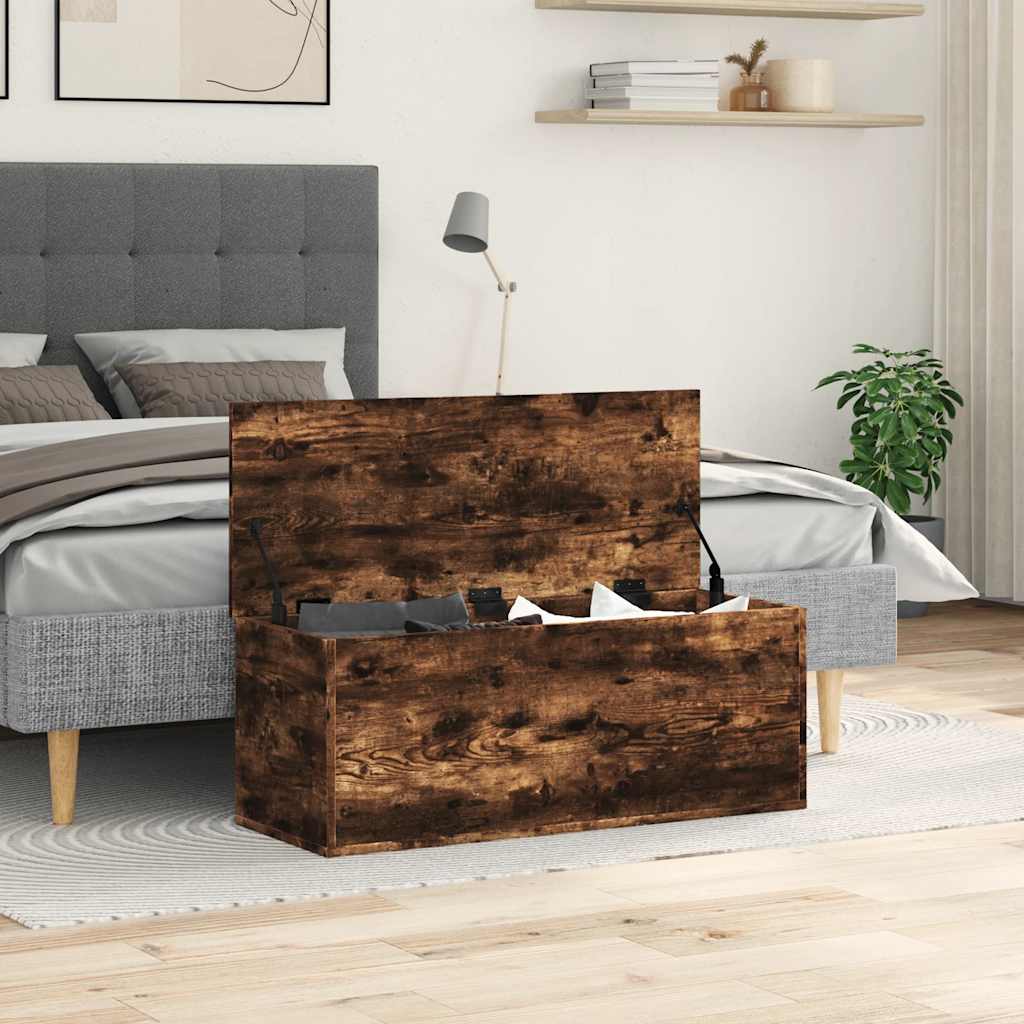 Boîte de rangement chêne fumé 90x35x35 cm bois d'ingénierie - XIOS