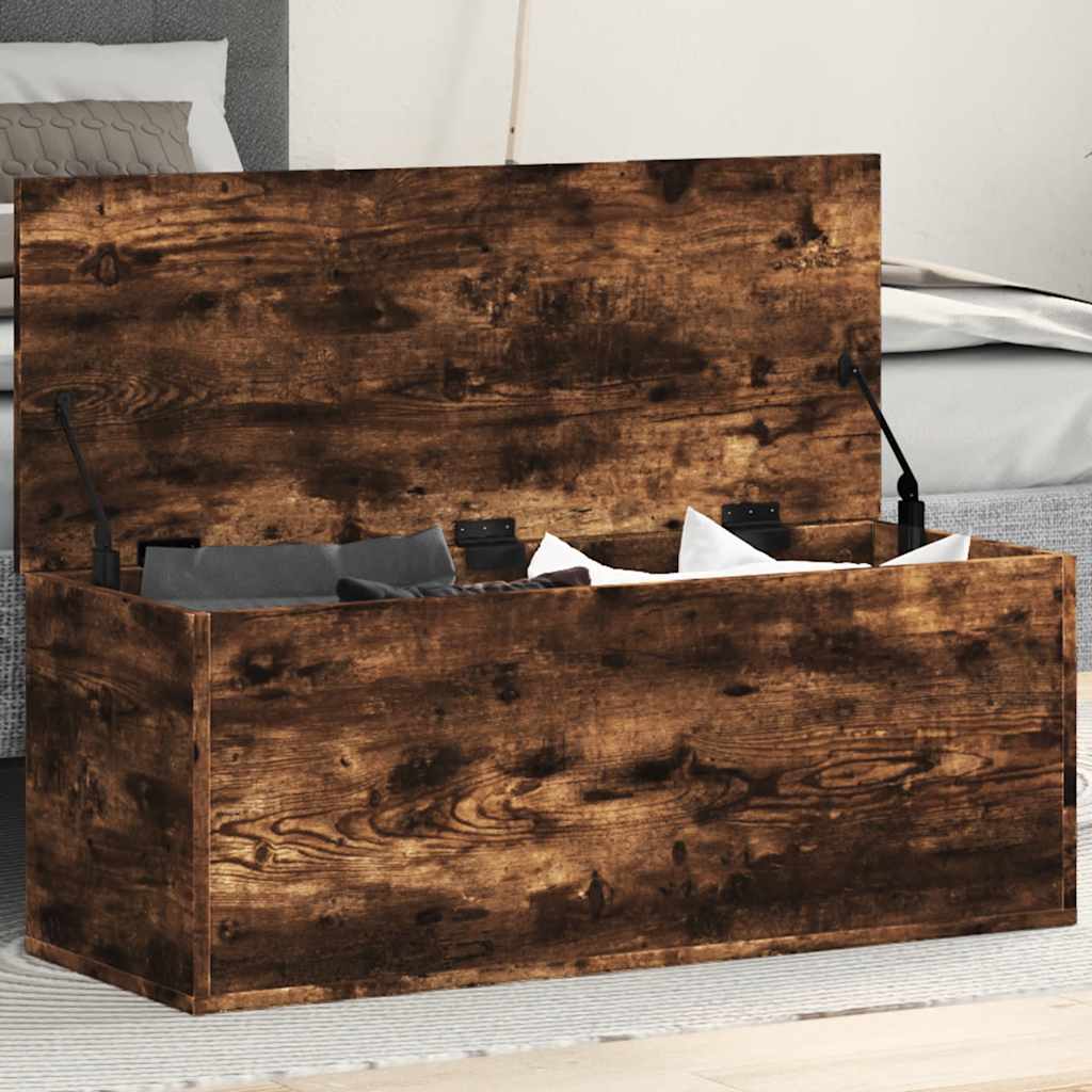 Boîte de rangement chêne fumé 90x35x35 cm bois d'ingénierie - XIOS
