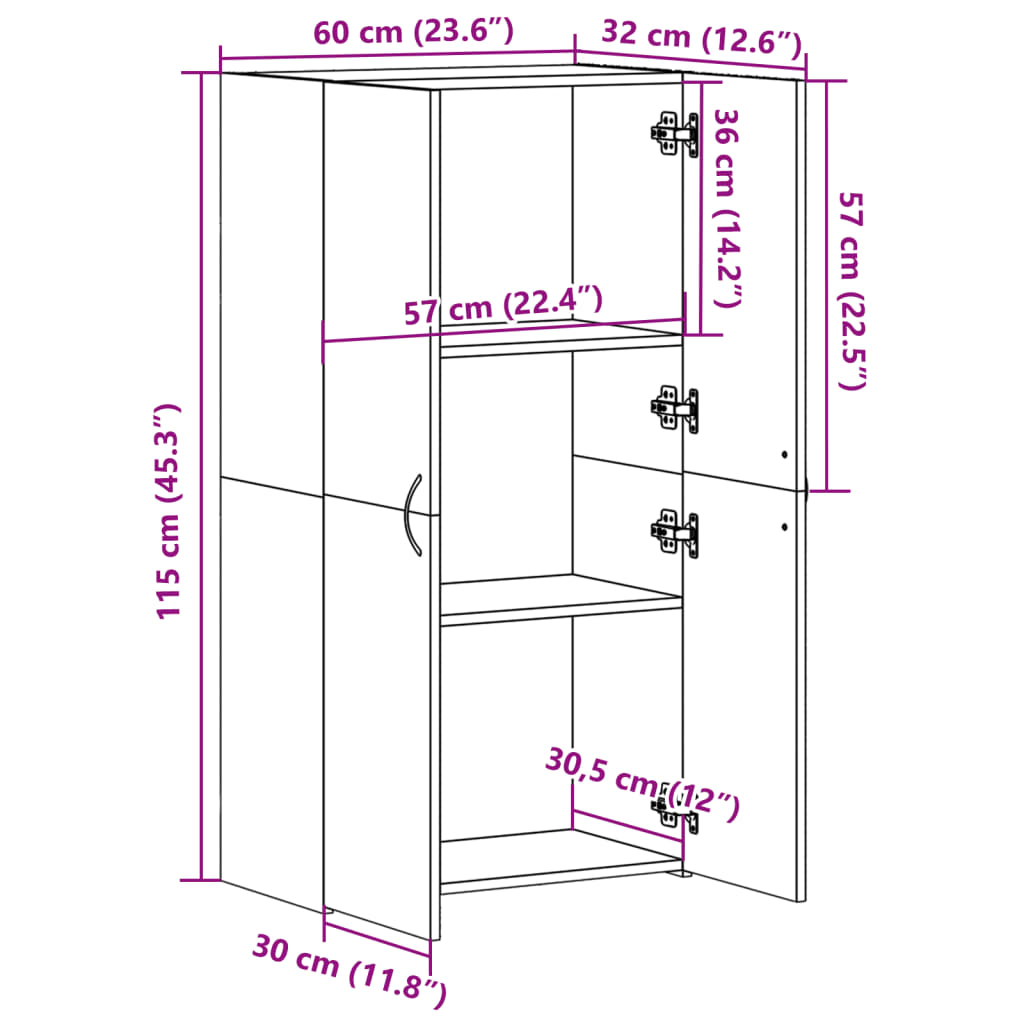 Armoire de classement sonoma gris 60x32x115cm bois d'ingénierie - XIOS