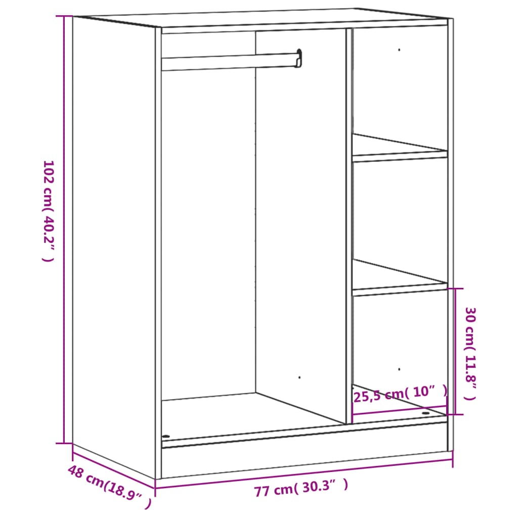 Garde-robe blanc 77x48x102 cm bois d'ingénierie - XIOS