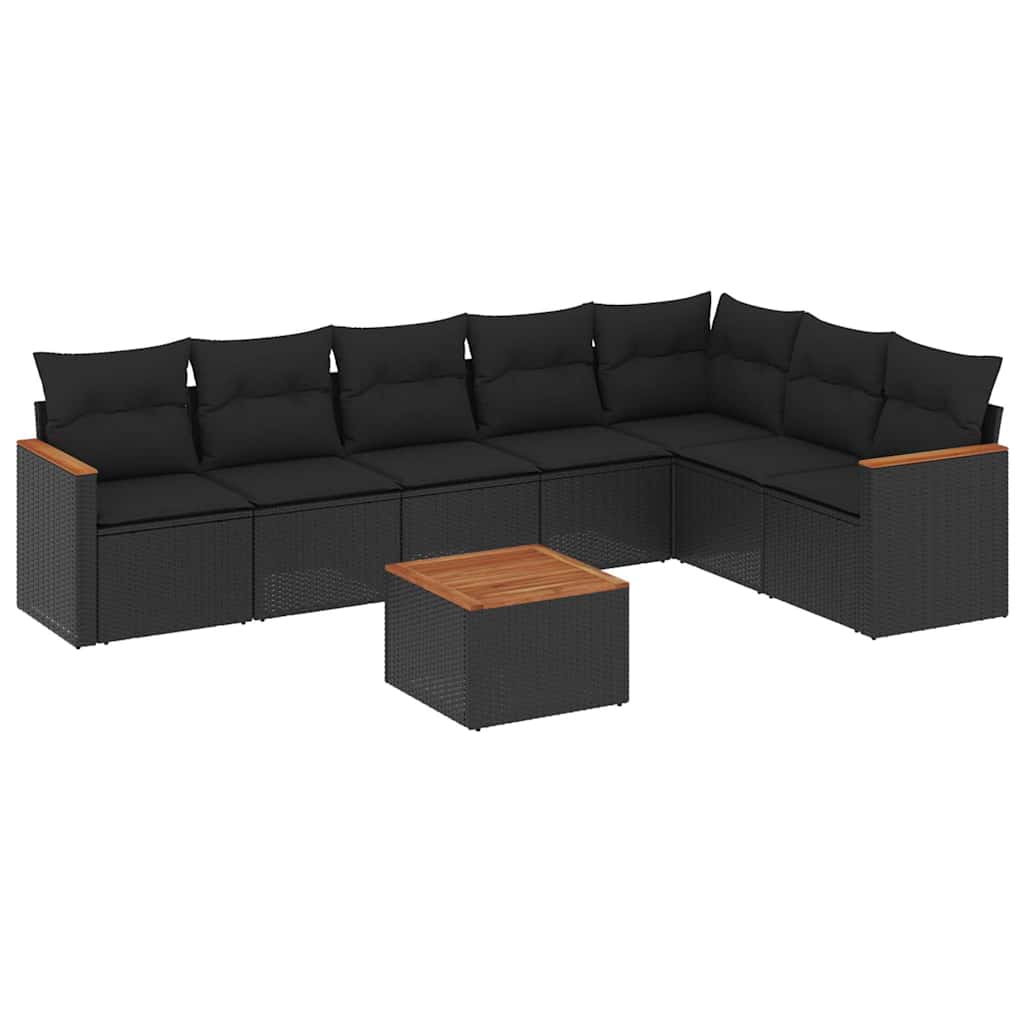 Salon de jardin 8 pcs avec coussins noir résine tressée