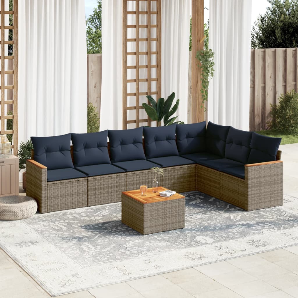 Ensemble de canapé de jardin 8 pcs avec coussins gris résine tressée