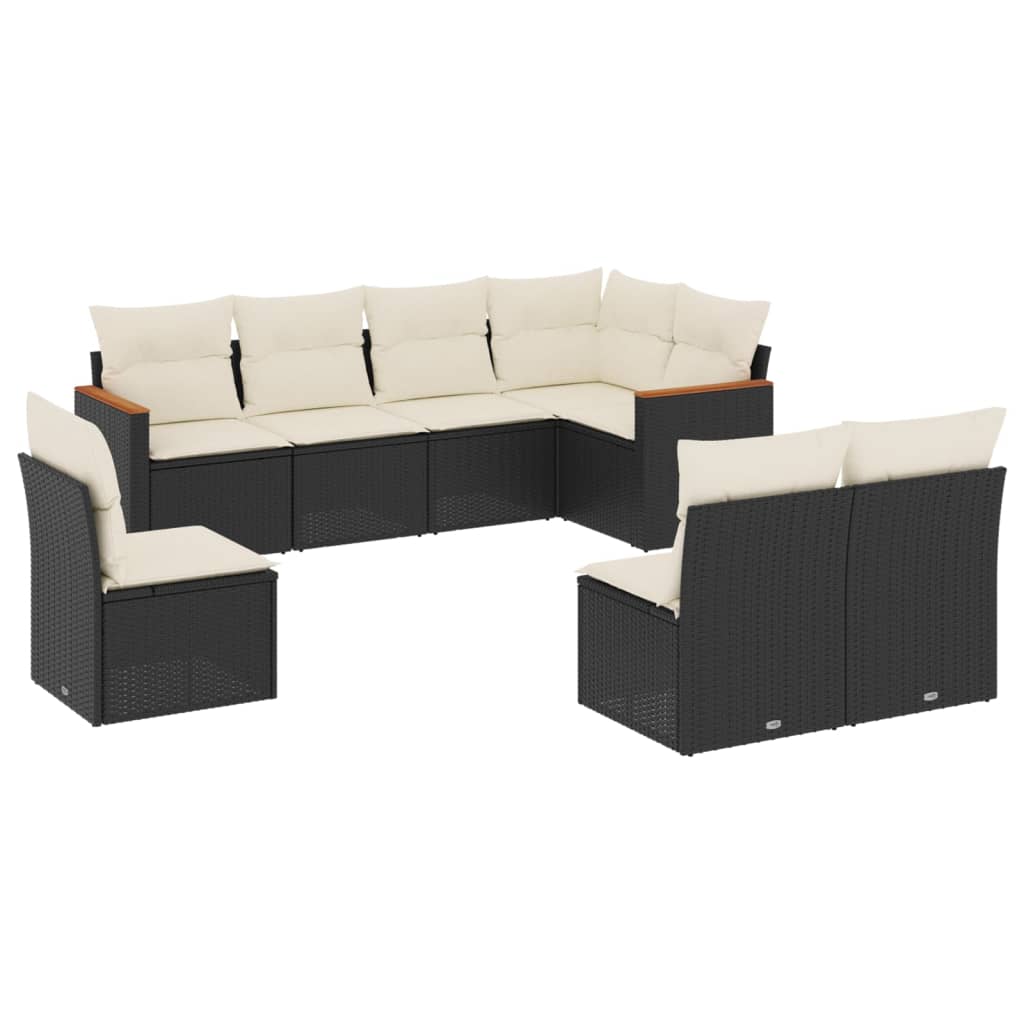Salon de jardin 8 pcs avec coussins noir résine tressée