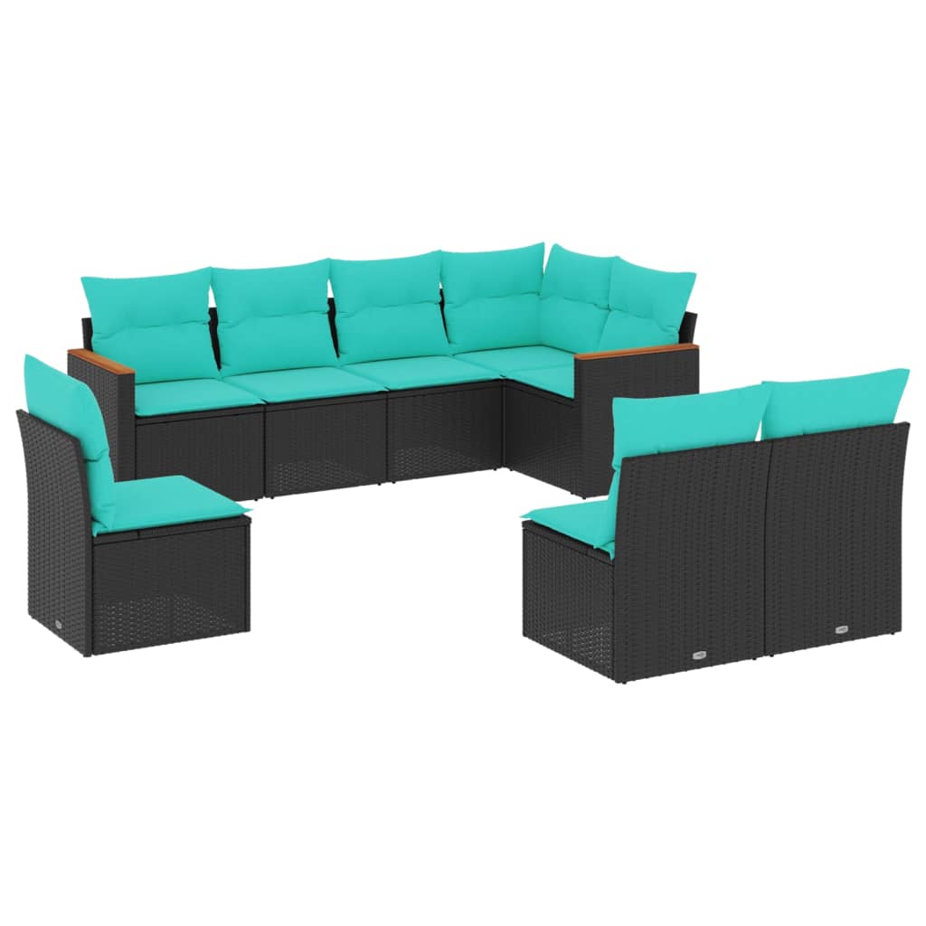 Salon de jardin 8 pcs avec coussins noir résine tressée