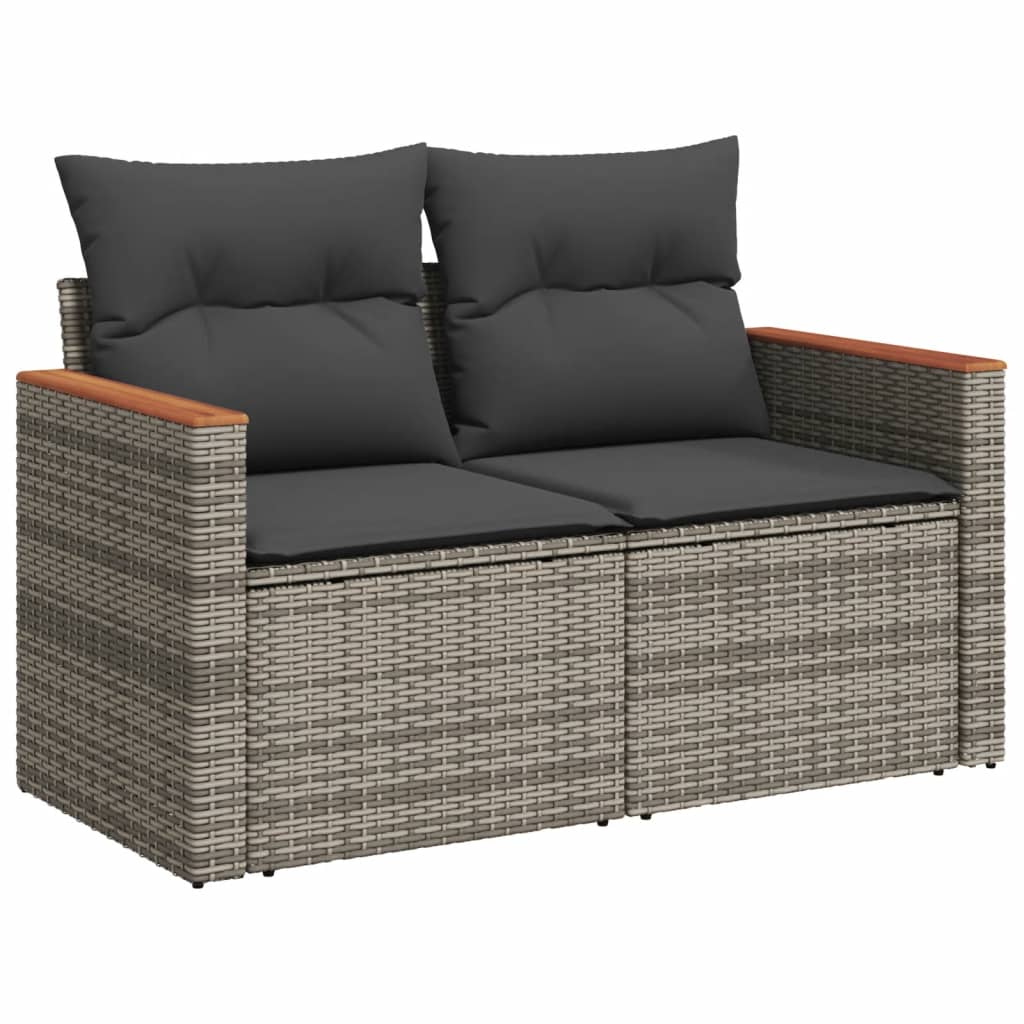 Salon de jardin 8 pcs avec coussins gris résine tressée