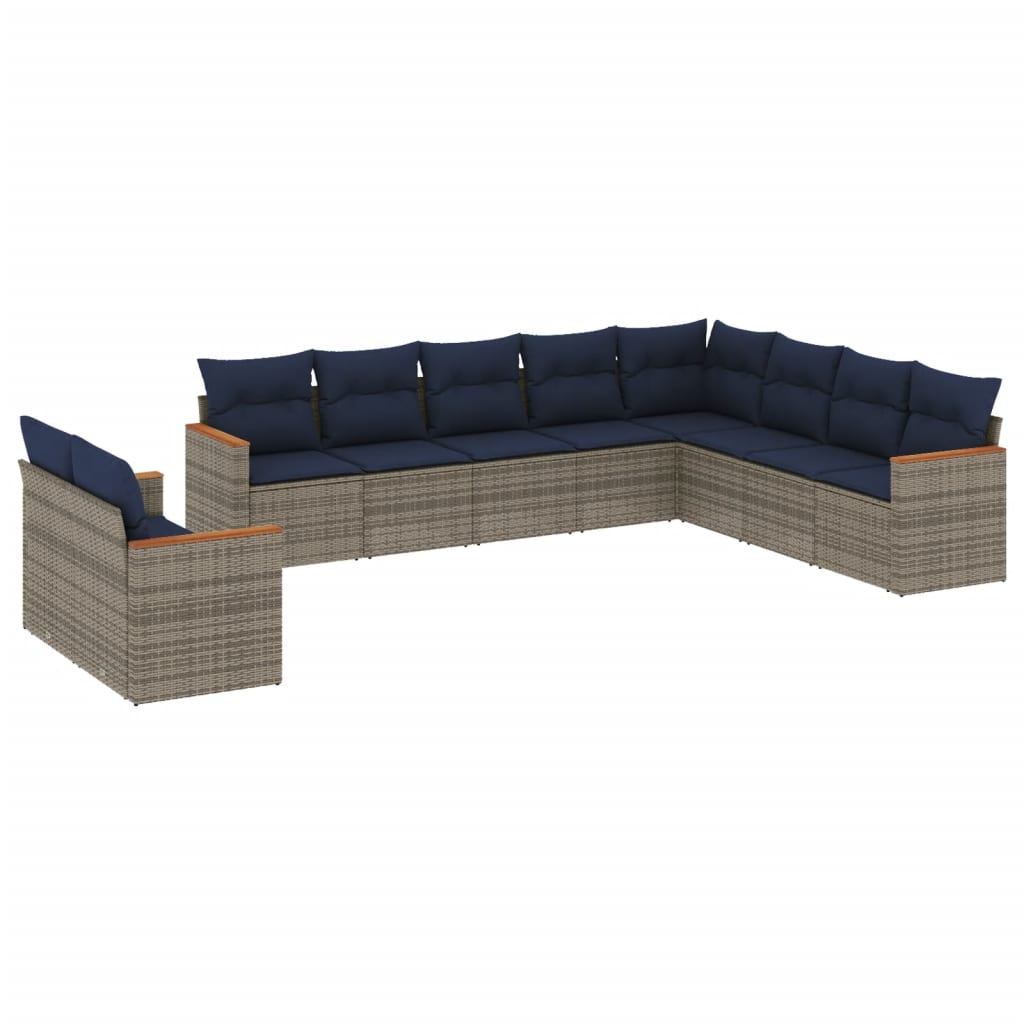 Ensemble de canapé de jardin 10 pcs avec coussins gris résine tressée