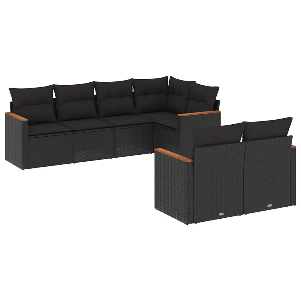 Salon de jardin 7 pcs avec coussins noir résine tressée