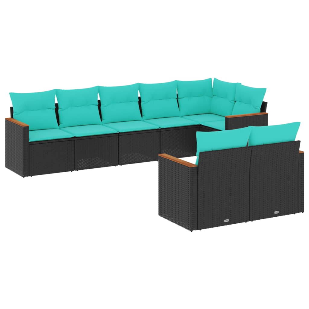 Salon de jardin 8 pcs avec coussins noir résine tressée