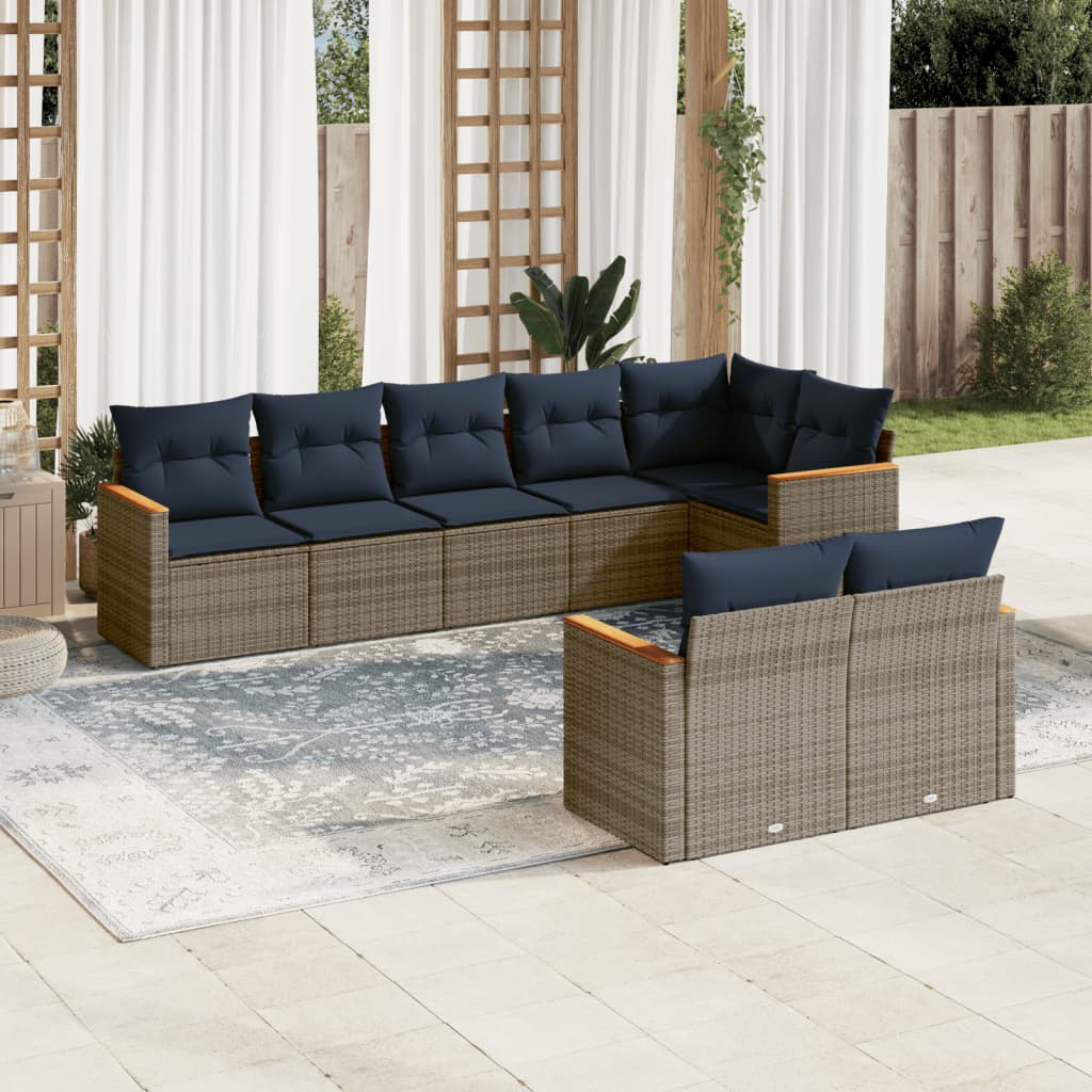 Ensemble de canapé de jardin 8 pcs avec coussins gris résine tressée