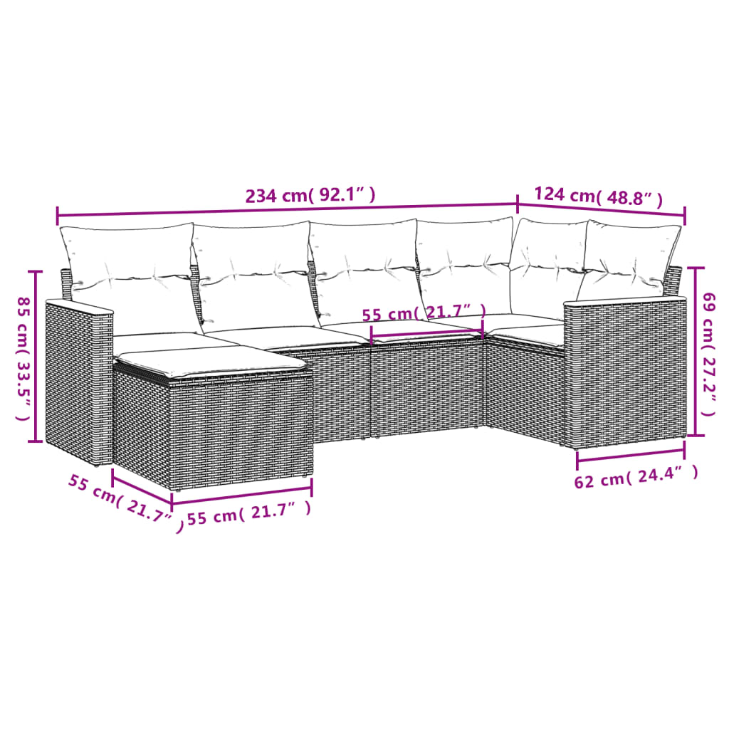 Salon de jardin avec coussins 6 pcs beige résine tressée