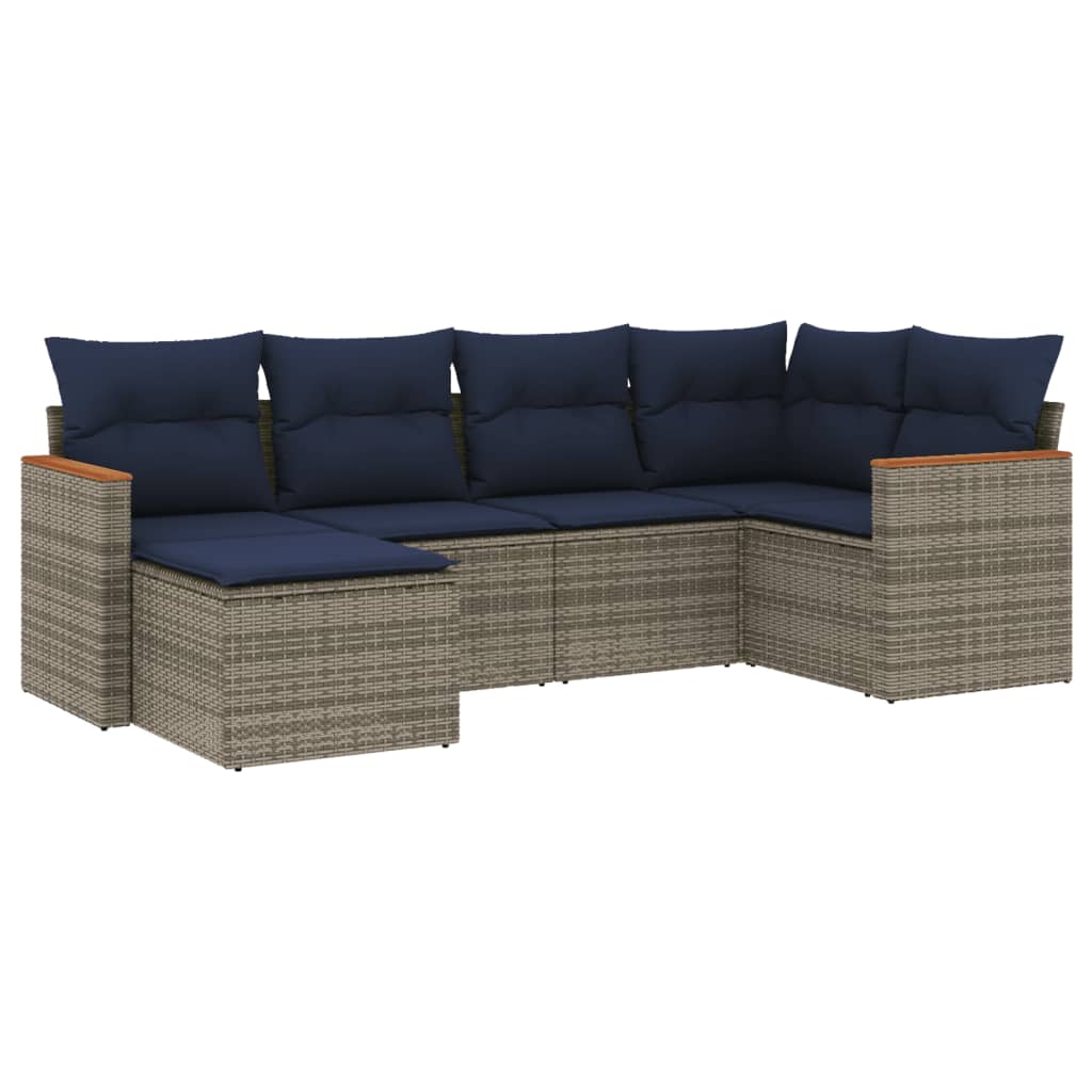 Ensemble de canapé de jardin 6 pcs avec coussins gris résine tressée
