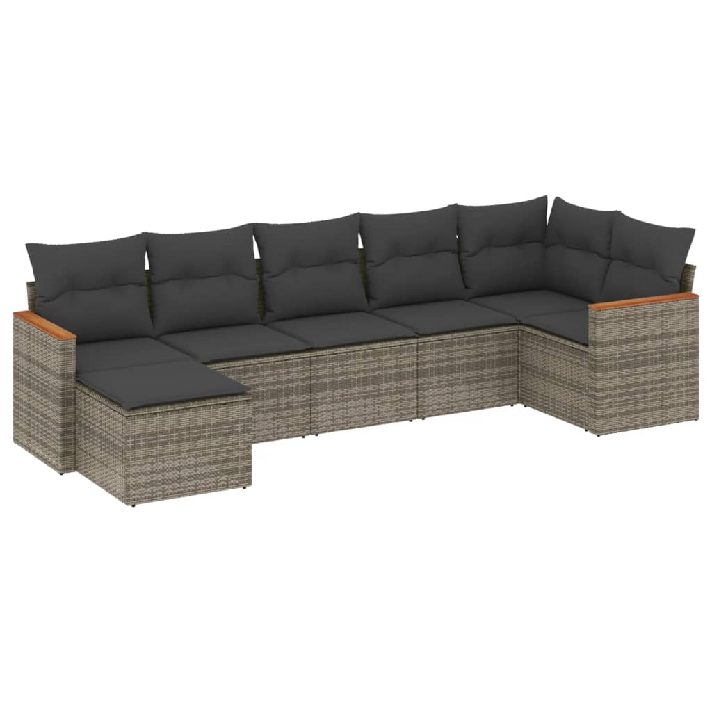 Salon de jardin avec coussins 7 pcs gris résine tressée