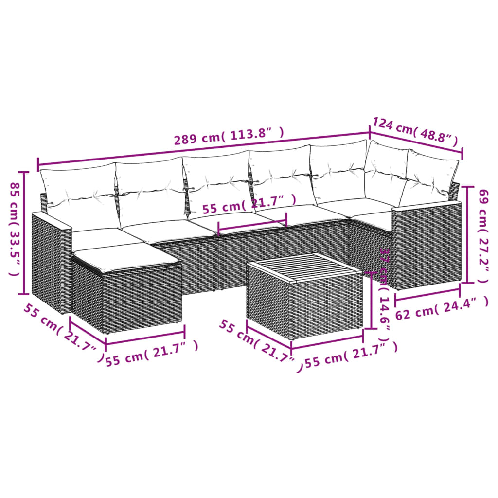 Salon de jardin avec coussins 8pcs mélange beige résine tressée