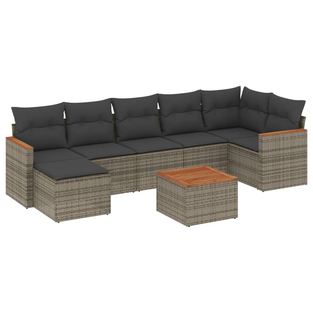 Salon de jardin 8 pcs avec coussins gris résine tressée