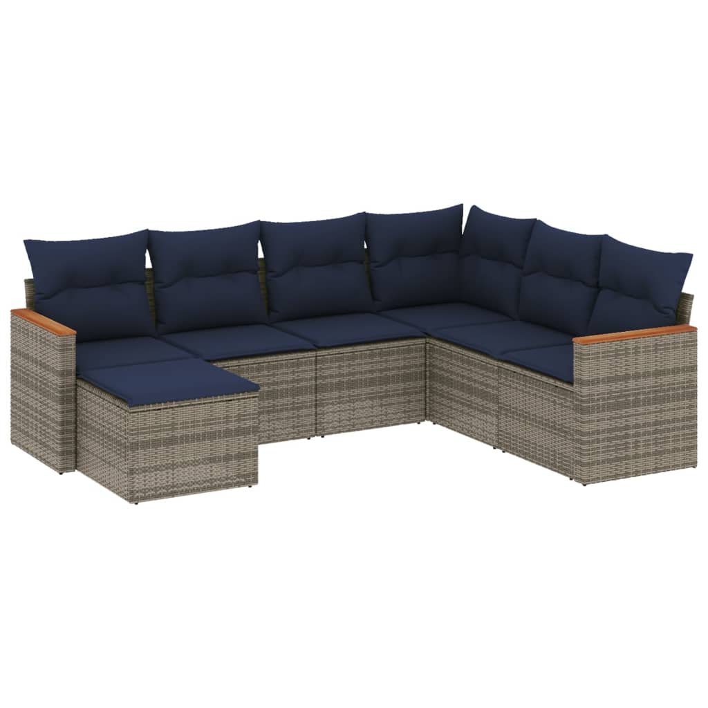 Ensemble de canapé de jardin 7 pcs avec coussins gris résine tressée
