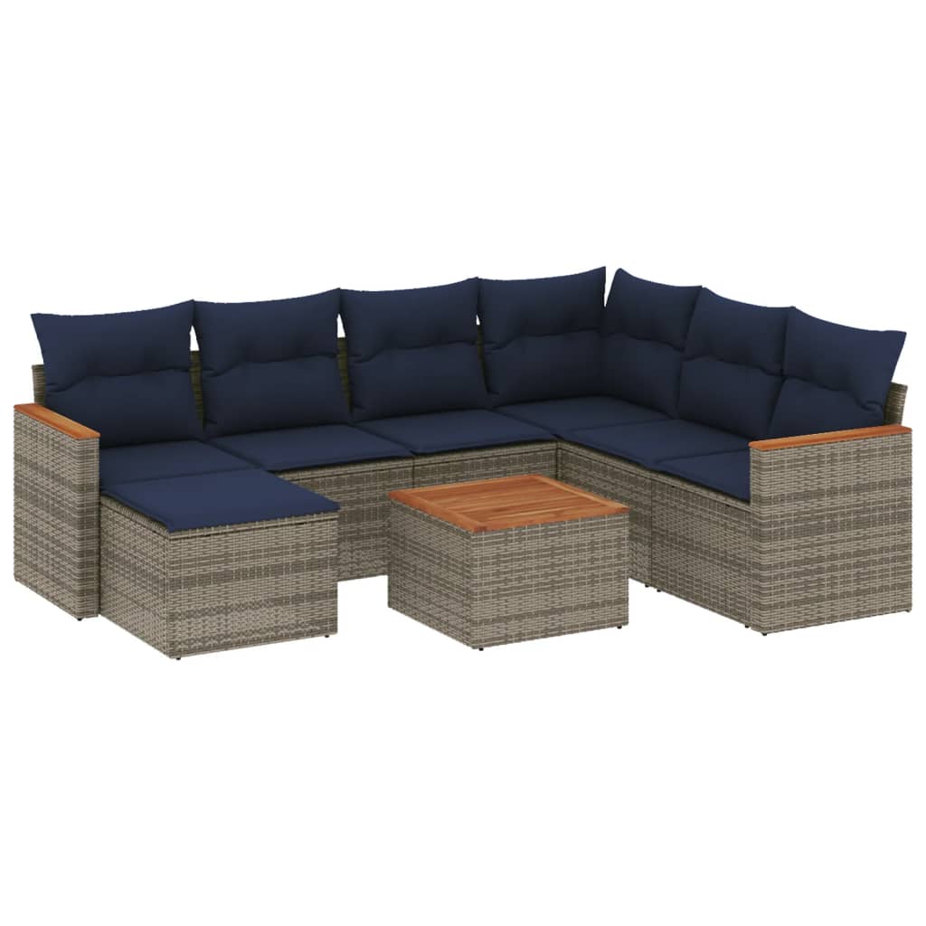 Ensemble de canapé de jardin 8 pcs avec coussins gris résine tressée