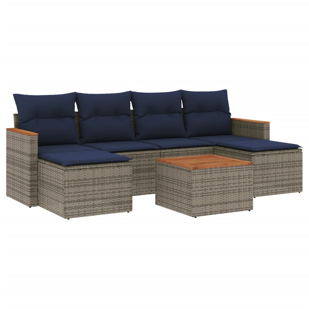 Ensemble de canapé de jardin 7 pcs avec coussins gris résine tressée