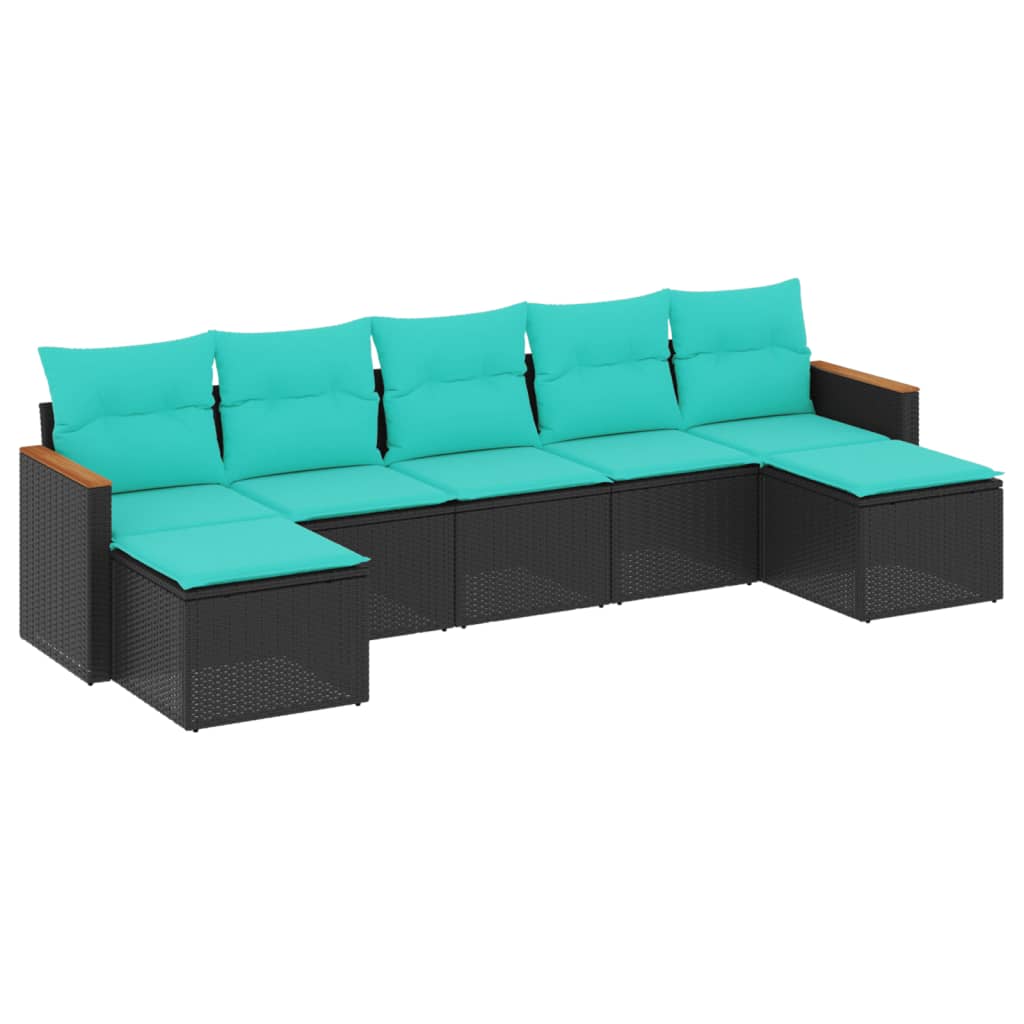 Salon de jardin 7 pcs avec coussins noir résine tressée