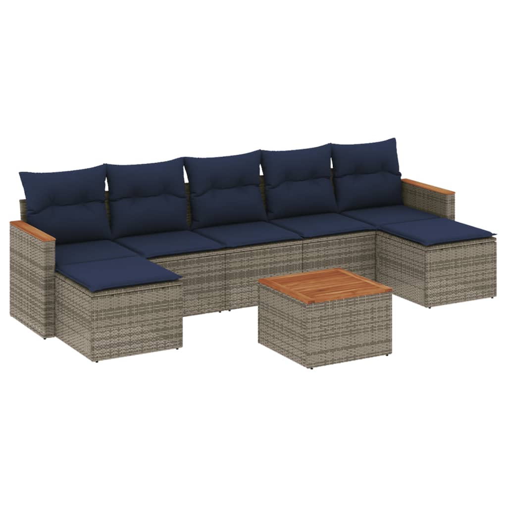Ensemble de canapé de jardin 8 pcs avec coussins gris résine tressée