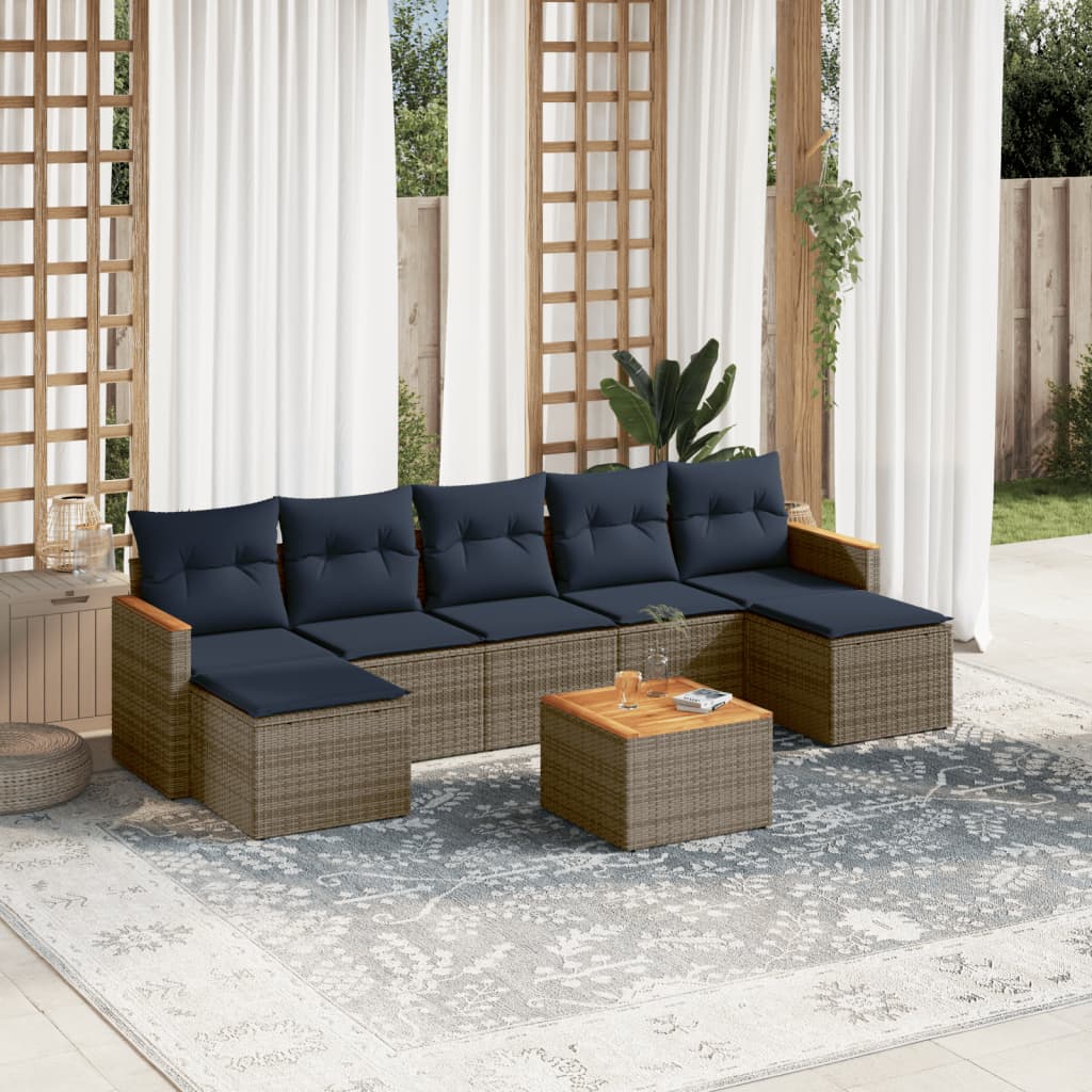 Ensemble de canapé de jardin 8 pcs avec coussins gris résine tressée