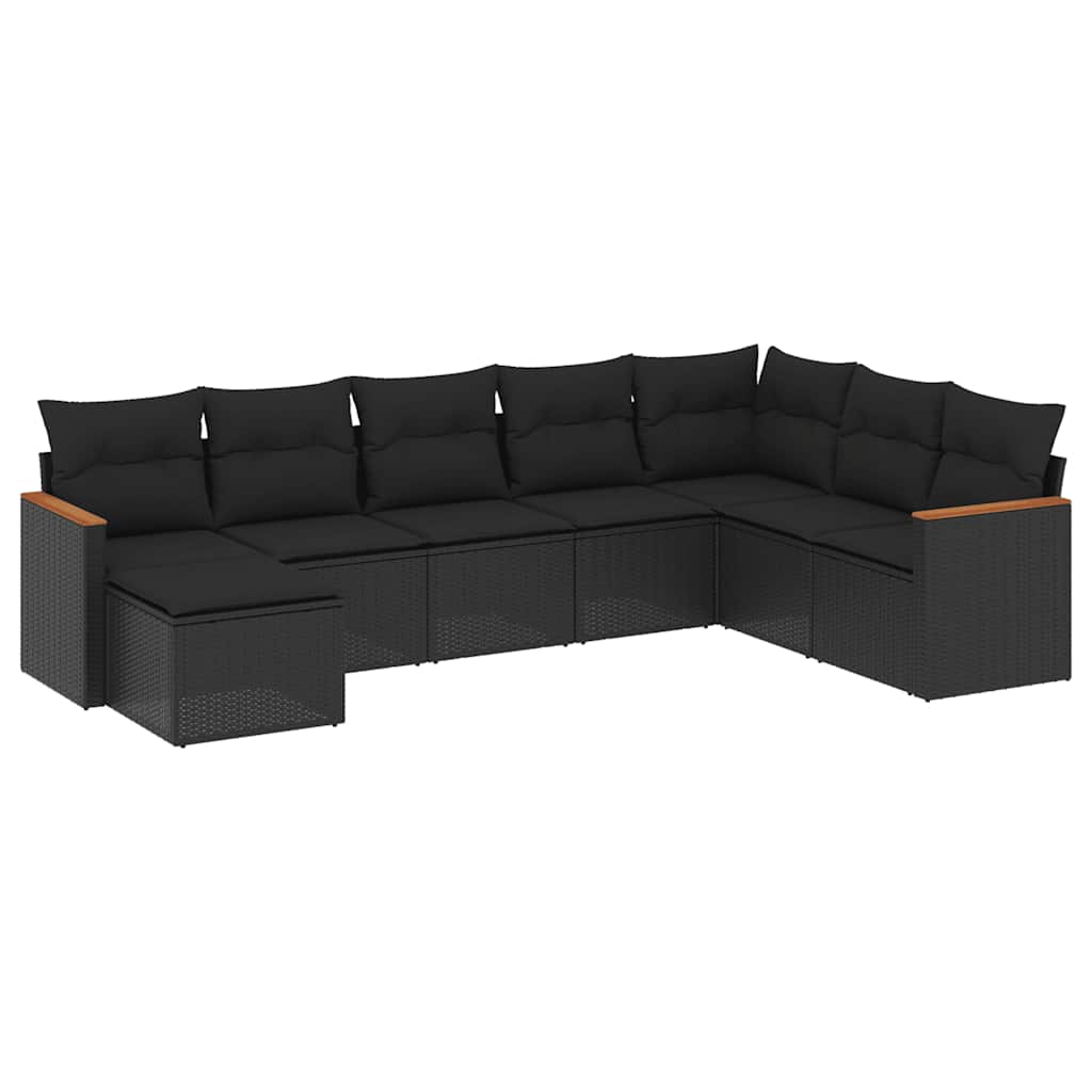 Salon de jardin 8 pcs avec coussins noir résine tressée