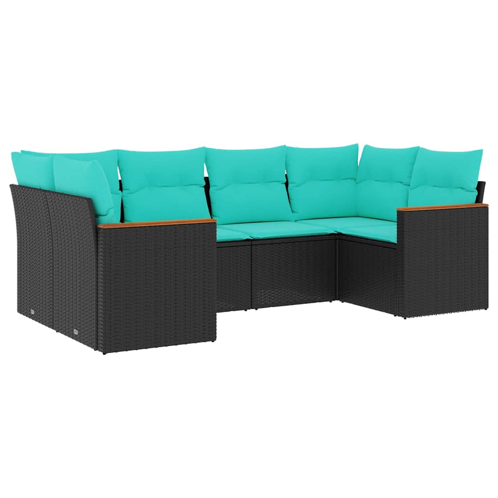 Salon de jardin 6 pcs avec coussins noir résine tressée