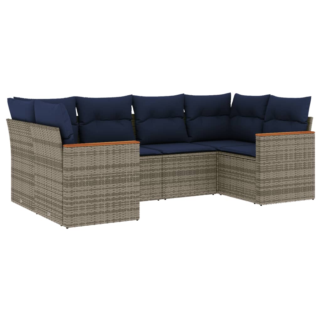 Ensemble de canapé de jardin 6 pcs avec coussins gris résine tressée