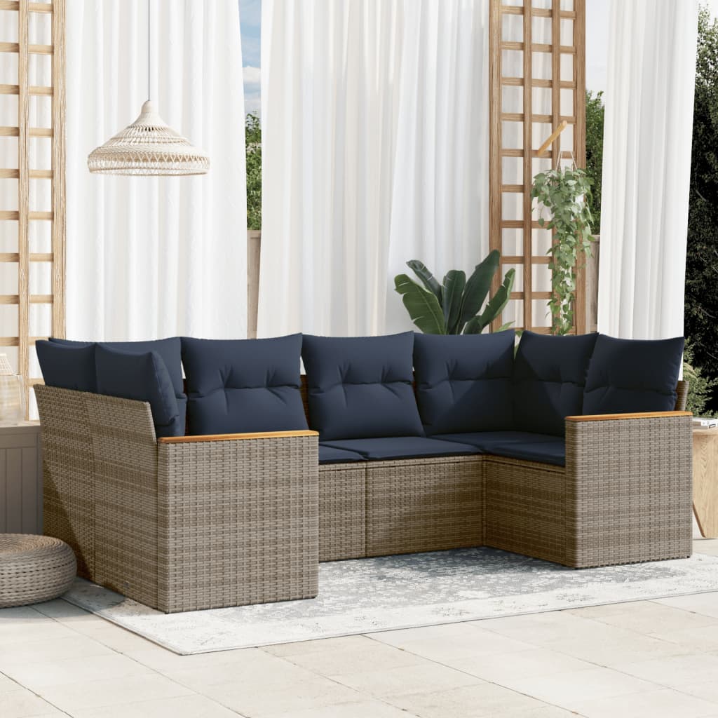 Ensemble de canapé de jardin 6 pcs avec coussins gris résine tressée
