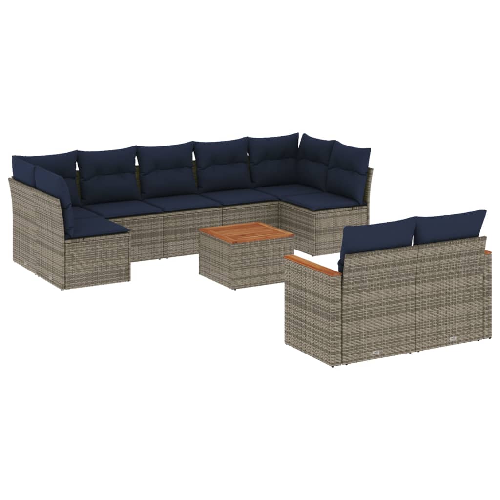 Ensemble de canapé de jardin 10 pcs avec coussins gris résine tressée