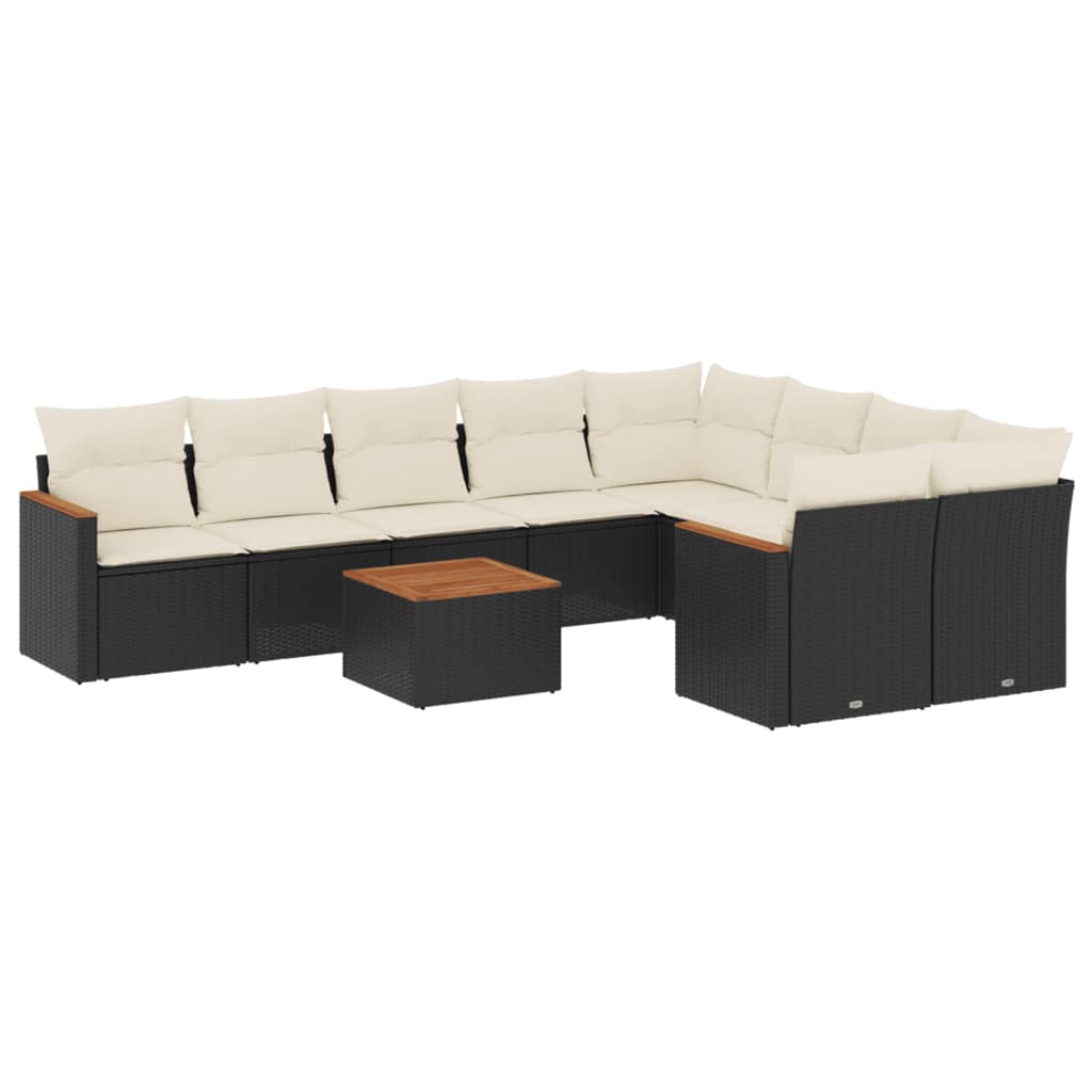 Salon de jardin 10 pcs avec coussins noir résine tressée