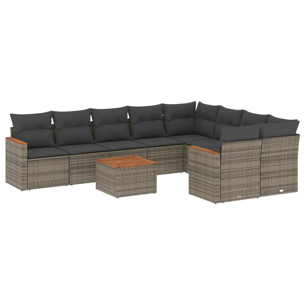 Salon de jardin avec coussins 10 pcs gris résine tressée
