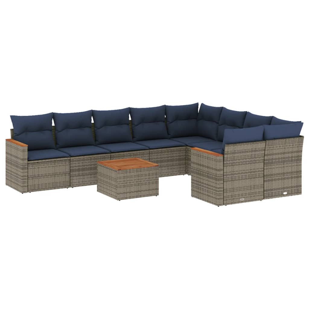 Ensemble de canapé de jardin 10 pcs avec coussins gris résine tressée