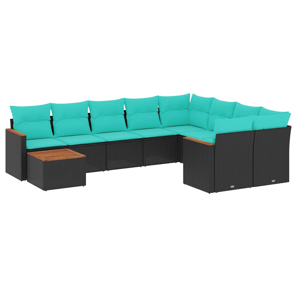 Ensemble de canapé de jardin 10 pcs avec coussins noir résine tressée