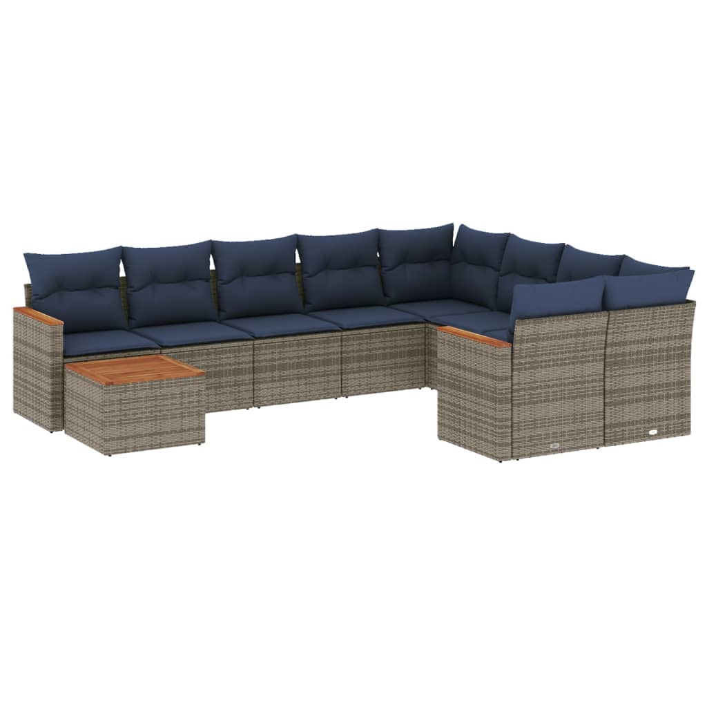 Ensemble de canapé de jardin 10 pcs avec coussins gris résine tressée