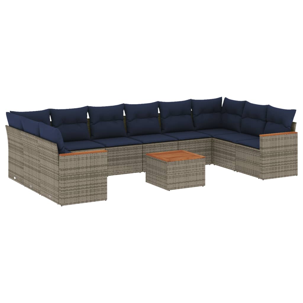 Ensemble de canapé de jardin 11 pcs avec coussins gris résine tressée