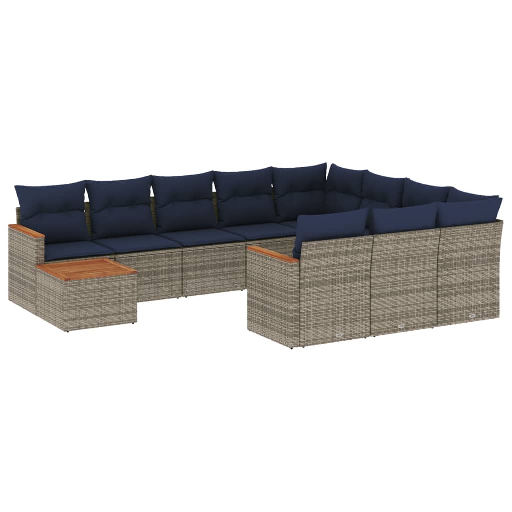 Ensemble de canapé de jardin 11 pcs avec coussins gris résine tressée