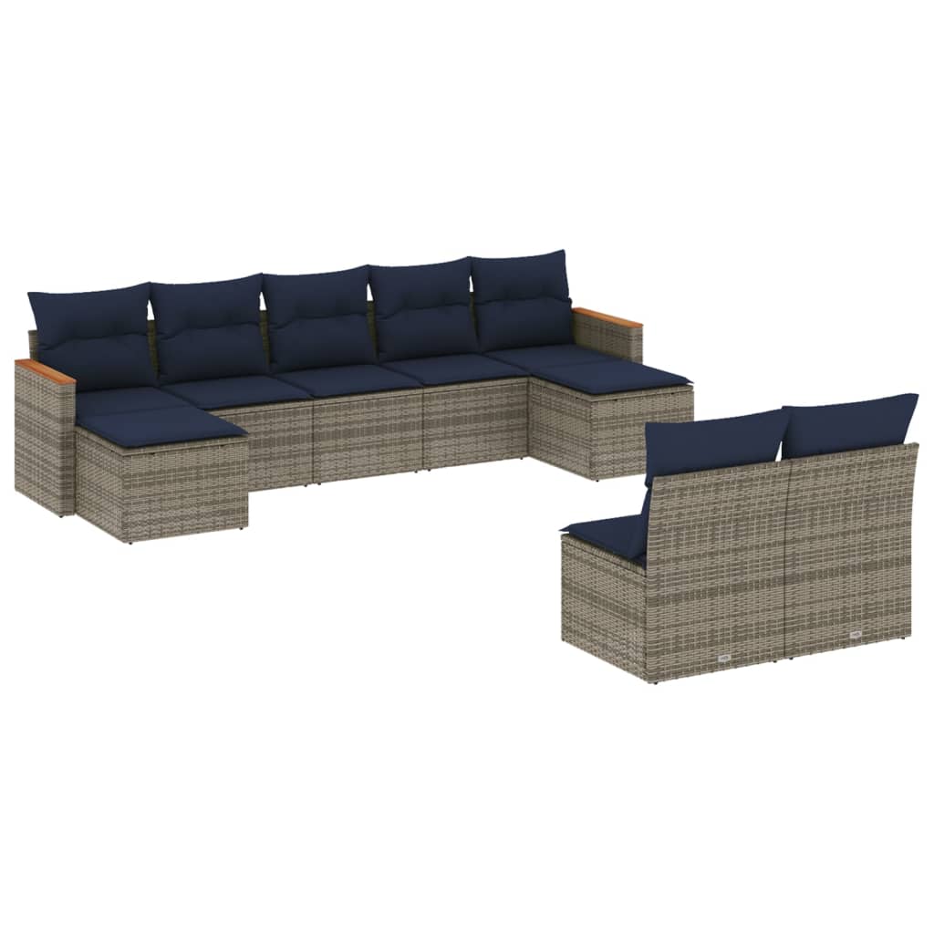 Ensemble de canapé de jardin 9 pcs avec coussins gris résine tressée
