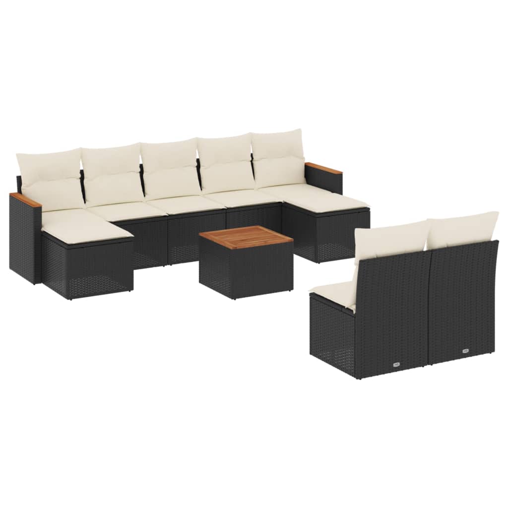 Salon de jardin 10 pcs avec coussins noir résine tressée