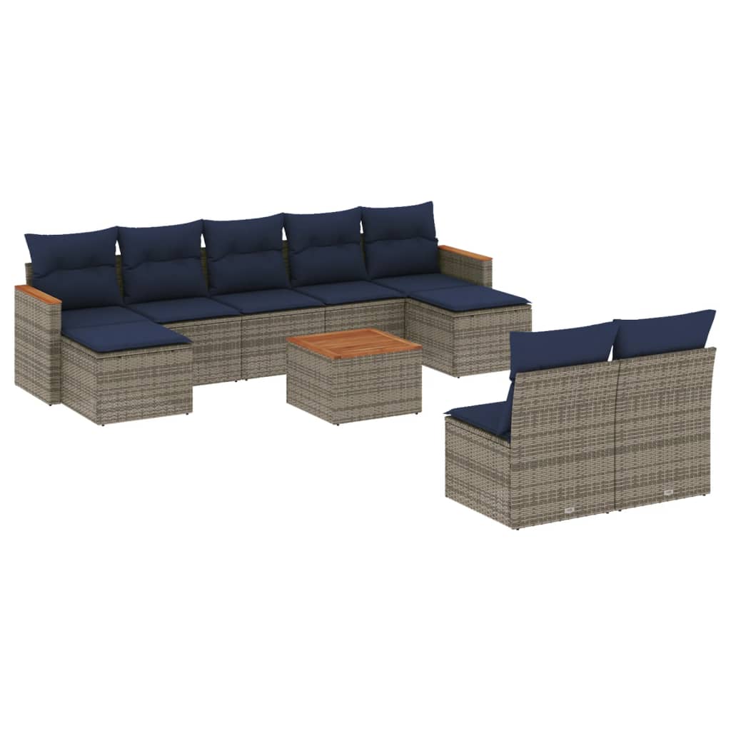 Ensemble de canapé de jardin 10 pcs avec coussins gris résine tressée