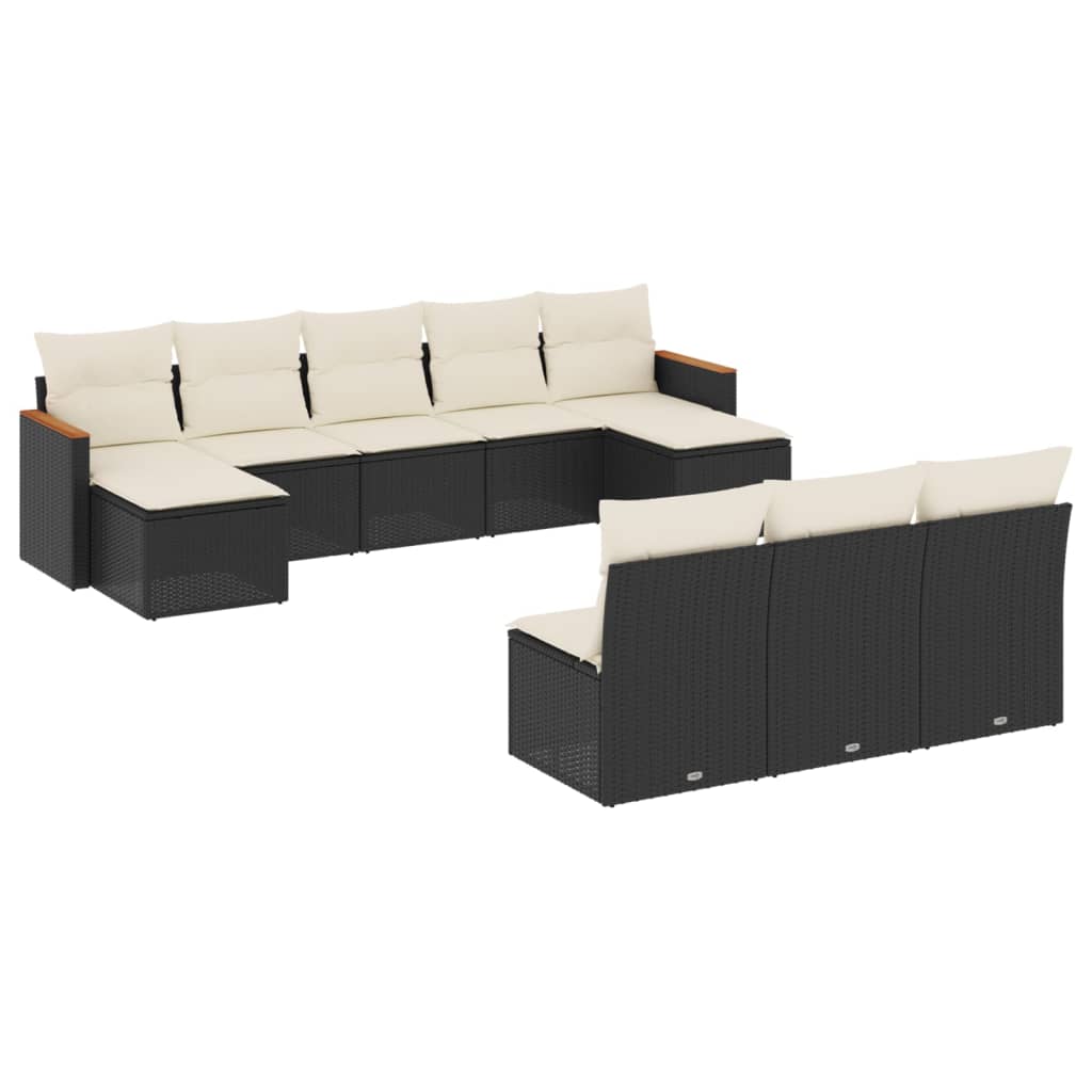 Salon de jardin 10 pcs avec coussins noir résine tressée