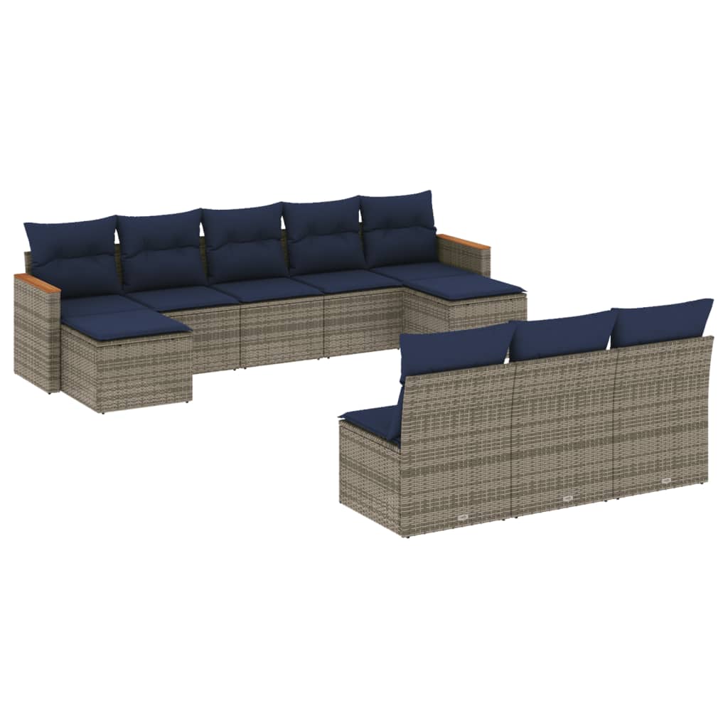 Ensemble de canapé de jardin 10 pcs avec coussins gris résine tressée