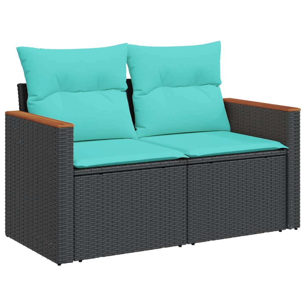 Salon de jardin 9 pcs avec coussins noir résine tressée