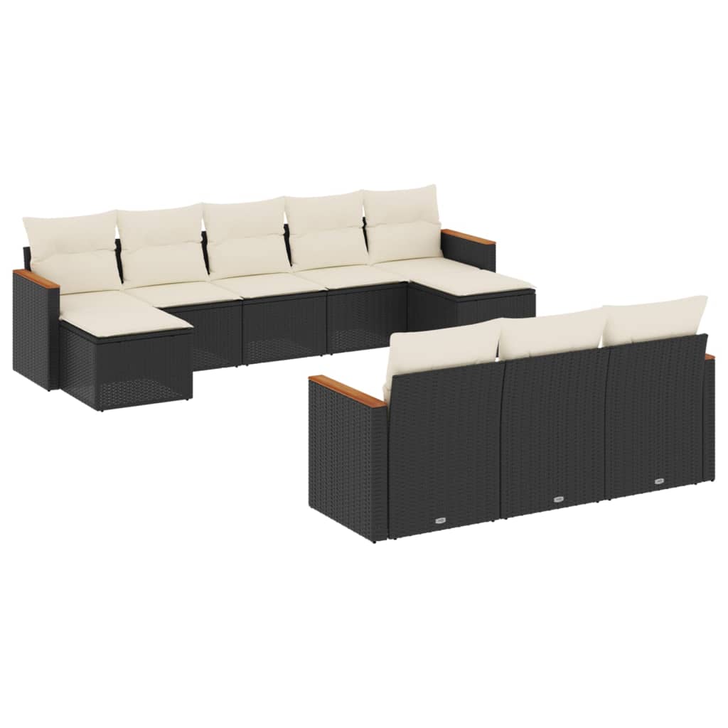 Salon de jardin 10 pcs avec coussins noir résine tressée