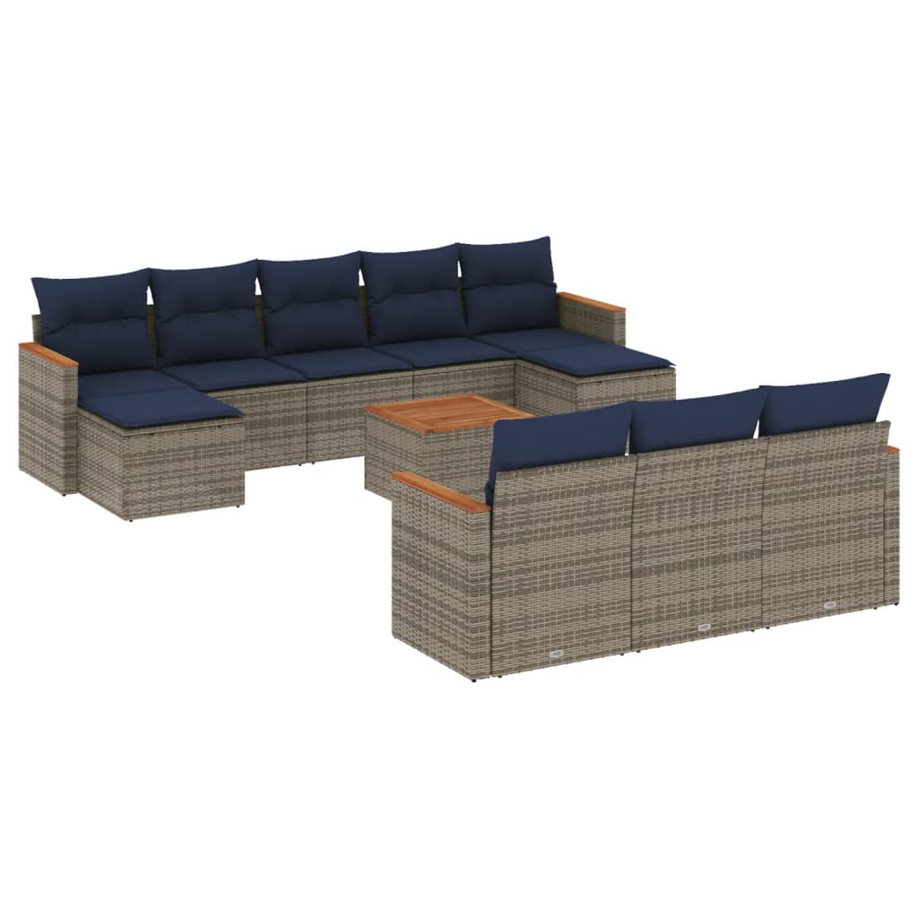 Ensemble de canapé de jardin 11 pcs avec coussins gris résine tressée