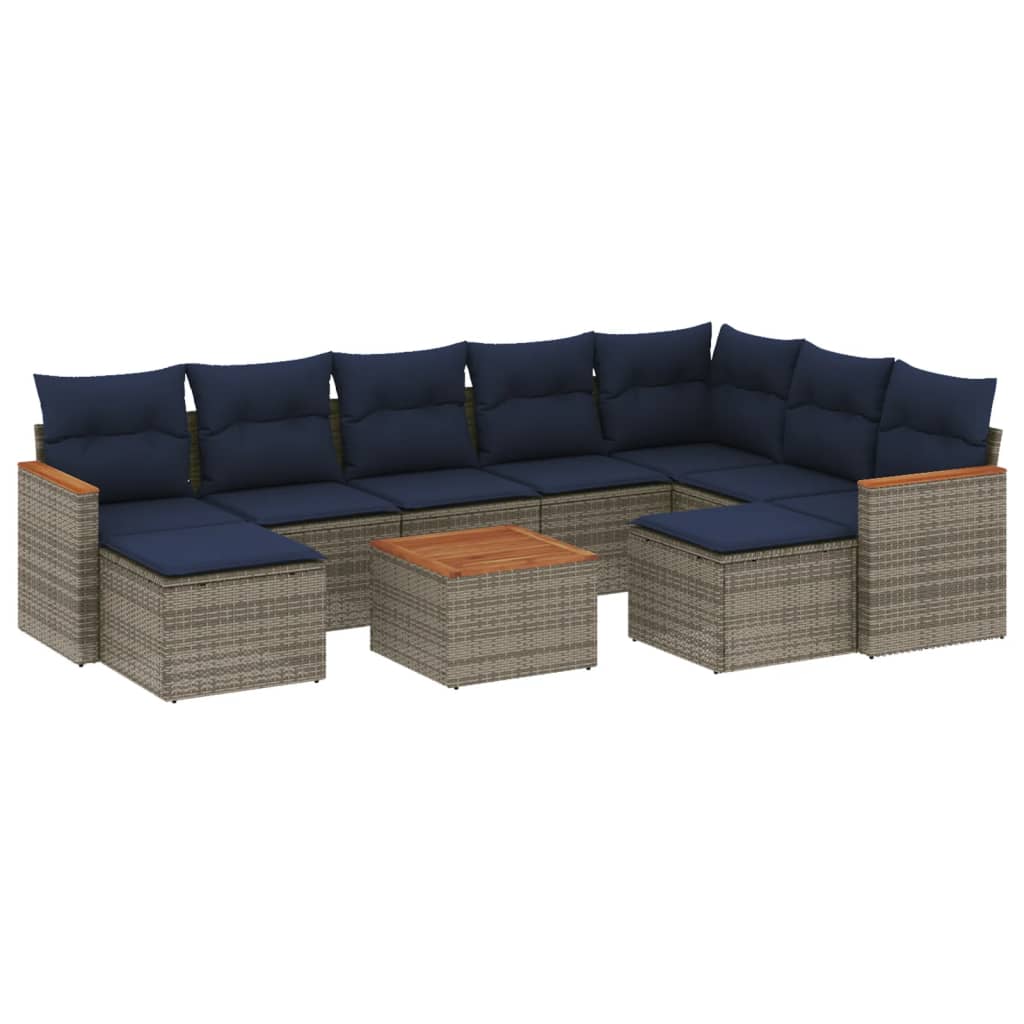 Ensemble de canapé de jardin 10 pcs avec coussins gris résine tressée