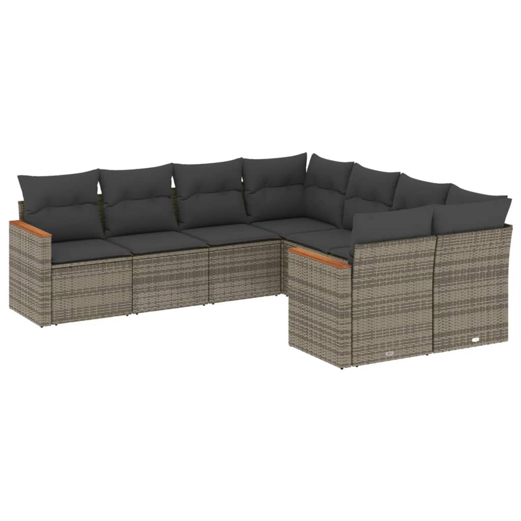 Salon de jardin 8 pcs avec coussins gris résine tressée