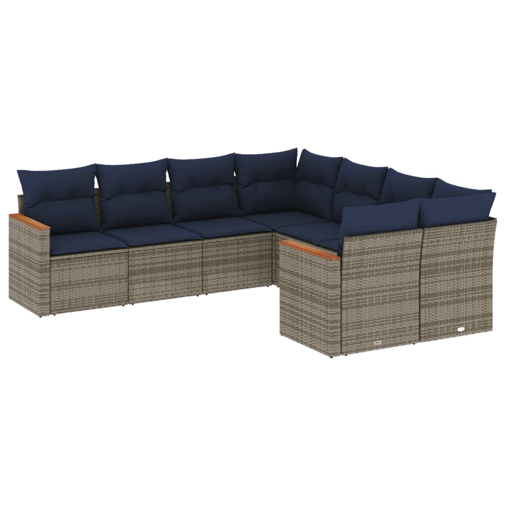 Ensemble de canapé de jardin 8 pcs avec coussins gris résine tressée