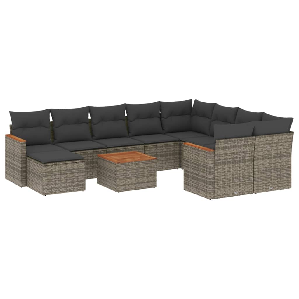 Salon de jardin 11 pcs avec coussins gris résine tressée