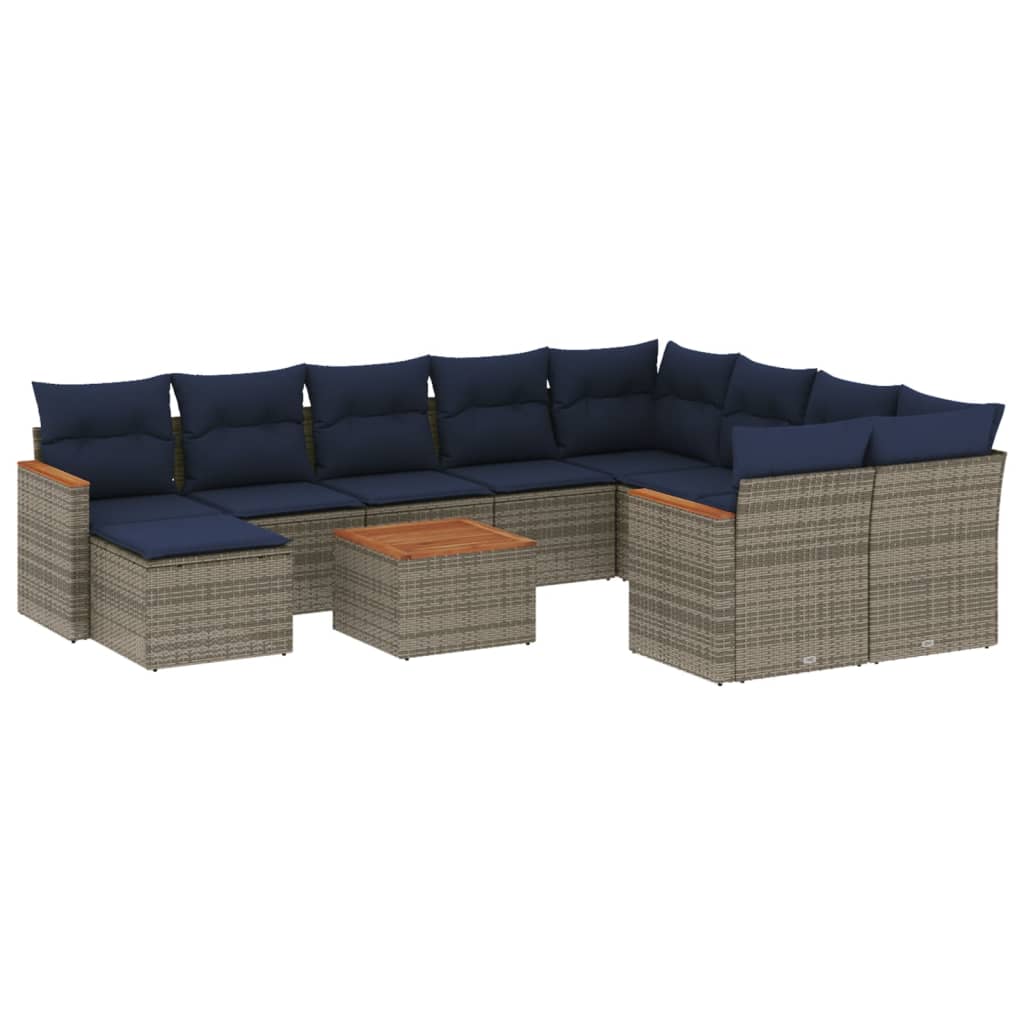 Ensemble de canapé de jardin 11 pcs avec coussins gris résine tressée