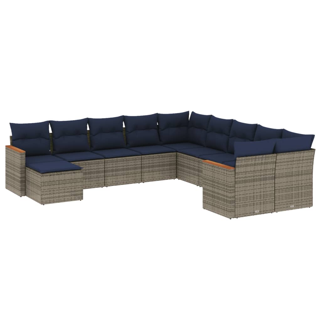 Ensemble de canapé de jardin 11 pcs avec coussins gris résine tressée